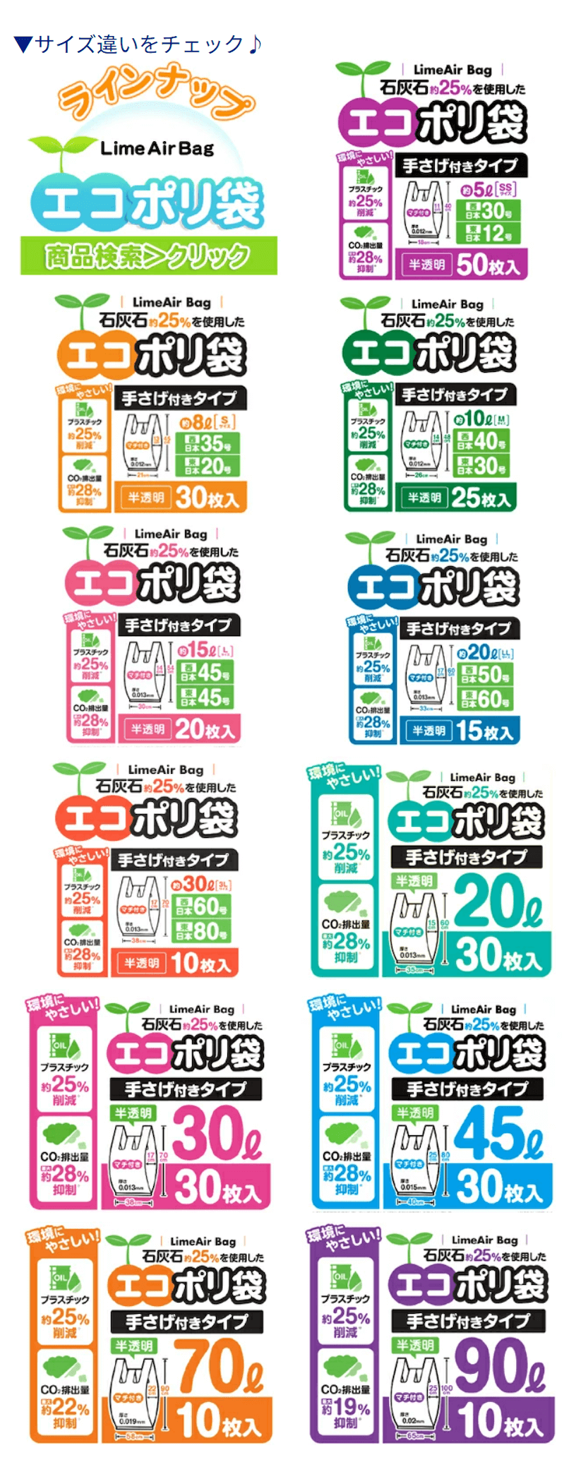 サイズ違いをチェック
